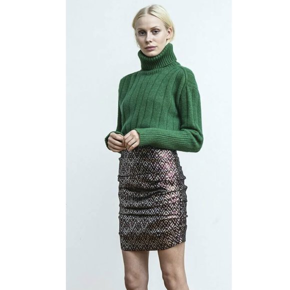 Birgitte Herskind Dresses & Skirts - BIRGITTE HERSKIND Silver Red Metallic Brocade Ruched April Skirt - Size US 6